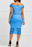 Red Fashion Sexy Patchwork Lace V Neck Short Sleeve Dress