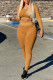 Camel Casual Solid Patchwork O Neck Long Sleeve Two Pieces