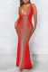 Red Sexy Solid Patchwork See-through Hot Drill V Neck Sling Dress Dresses