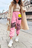 Pink Casual Street Print Patchwork Straight High Waist Straight Positioning Print Bottoms