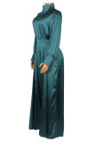 Lake Blue Elegant Solid Patchwork Turtleneck Straight Jumpsuits