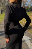 Red Casual Solid Patchwork Half A Turtleneck Pencil Skirt Dresses