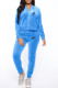 Light Blue Fashion Sportswear Print Patchwork Hooded Collar Long Sleeve Two Pieces