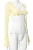 Yellow Sexy Solid Patchwork U Neck Tops