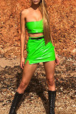 Green Sexy Solid Split Joint Oblique Collar Sleeveless Two Pieces