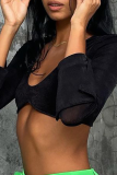 Yellow Sexy Solid Patchwork U Neck Tops
