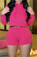 Rose Red Fashion Casual Solid Basic Hooded Collar Long Sleeve Two Pieces