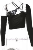 White Sexy Solid Patchwork Spaghetti Strap Tops