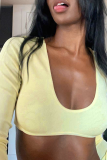 Yellow Sexy Solid Patchwork U Neck Tops
