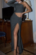 Grey Sexy Solid High Opening One Shoulder Irregular Dress Dresses