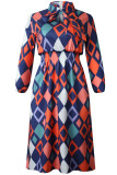 Multicolor Casual Print Bandage Patchwork Half A Turtleneck Dresses