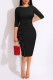 Black Casual Solid Patchwork Flounce O Neck One Step Skirt Dresses