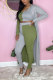 Green Fashion Casual Color Lump Vests Pants U Neck Long Sleeve Two Pieces