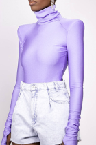 Purple Sexy Solid Split Joint Turtleneck Skinny Jumpsuits