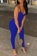Dark Blue Sexy Casual Solid Backless Spaghetti Strap Skinny Jumpsuits