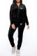 Black Fashion Sportswear Print Patchwork Hooded Collar Long Sleeve Two Pieces