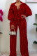 Red Fashion Casual Print Basic Turndown Collar Regular Jumpsuits
