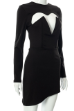 Black Sexy Solid Hollowed Out Half A Turtleneck Pencil Skirt Dresses