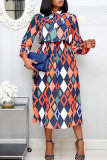 Multicolor Casual Print Bandage Patchwork Half A Turtleneck Dresses