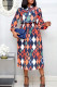 Multicolor Casual Print Bandage Patchwork Half A Turtleneck Dresses