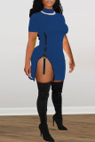Royal Blue Sexy Casual Solid Zipper Half A Turtleneck One Step Skirt Dresses