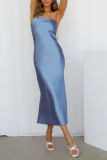 Light Blue Casual Solid Patchwork Spaghetti Strap Pencil Skirt Dresses