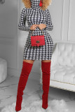 Brown Fashion Sexy Print Basic Turtleneck Printed Dress