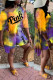 Yellow Casual Print Patchwork Slit V Neck Half Sleeve Two Pieces
