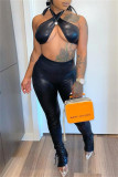 Black Fashion Sexy Solid Backless Strapless Sleeveless Two Pieces