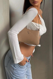 White Sexy Solid Patchwork Spaghetti Strap Tops