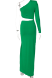 Green Sexy Solid High Opening One Shoulder Irregular Dress Dresses