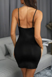 Black Sexy Solid Patchwork Fold Spaghetti Strap One Step Skirt Dresses