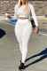 White Casual Solid Patchwork O Neck Long Sleeve Two Pieces