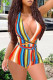 Colour Fashion Sexy Striped Print Bandage Backless V Neck Skinny Romper