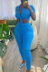 Blue Sexy Casual Solid Bandage Turndown Collar Short Sleeve Two Pieces