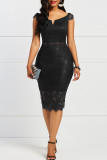 Red Fashion Sexy Patchwork Lace V Neck Short Sleeve Dress