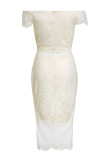 Red Fashion Sexy Patchwork Lace V Neck Short Sleeve Dress