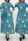 Pink Casual Print Patchwork O Neck Half Sleeve Two Pieces
