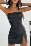Black Sexy Solid Patchwork Strapless Pencil Skirt Dresses