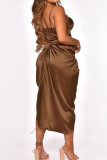 Red Sexy Solid Patchwork Fold Asymmetrical Spaghetti Strap Sling Dress Dresses
