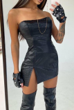 Black Sexy Solid Patchwork Strapless Pencil Skirt Dresses