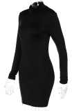 Black Sexy Solid Zipper Half A Turtleneck Pencil Skirt Dresses