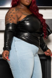 Brown Plus Size Solid Flounce Off the Shoulder Tops