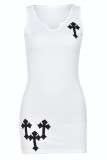 White Fashion Sexy Print Basic U Neck Vest Dress