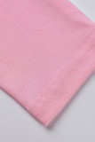 Pink Fashion Casual Print Basic O Neck Long Sleeve Two Pieces