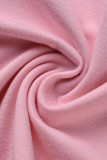 Pink Fashion Casual Print Basic O Neck Long Sleeve Two Pieces