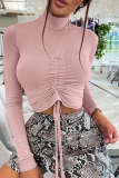 Bare Color Fashion Solid Draw String Half A Turtleneck Tops