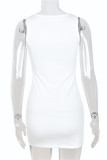 White Fashion Sexy Print Basic U Neck Vest Dress