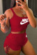 Red Fashion Street Print Bandage U Neck Sleeveless Two Pieces