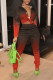 Red Casual Gradual Change Print Patchwork Buckle Turndown Collar Long Sleeve Two Pieces